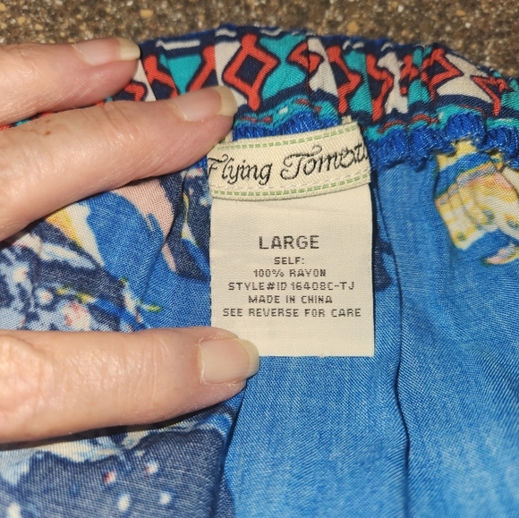 Flying Tomato Blue Floral High-Low Dress Size L Elastic Neck On/Off Shoulder - Picture 9 of 10